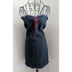 Giorgio Fiorelli Denim Mini Dress with Red Lace-Up